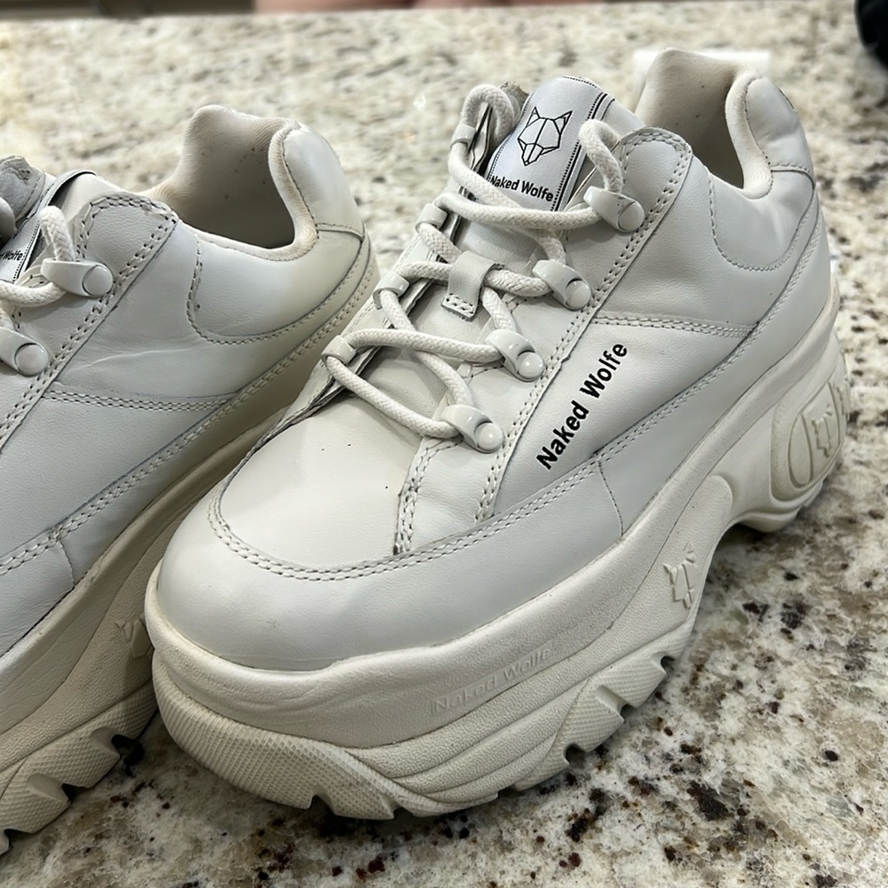 Naked Wolfe Sporty Platform White Leather Sneaker